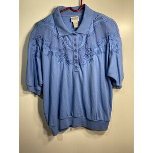 koret francisca womens vintage shirt size large blue short sleeve collar